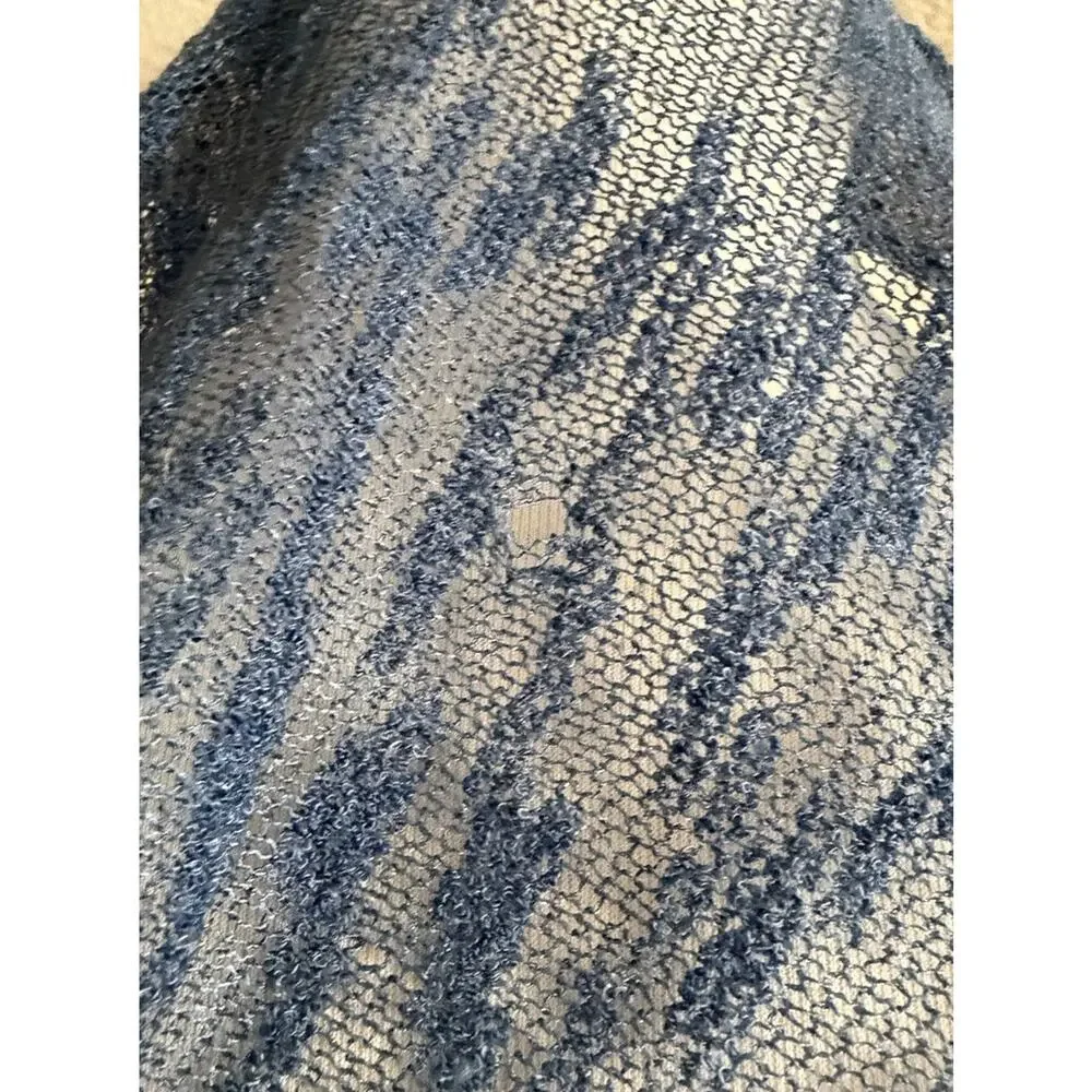 Vintage Blue Handwoven Silk Scarf Lightweight Open Weave Wrap Artisan Scarf